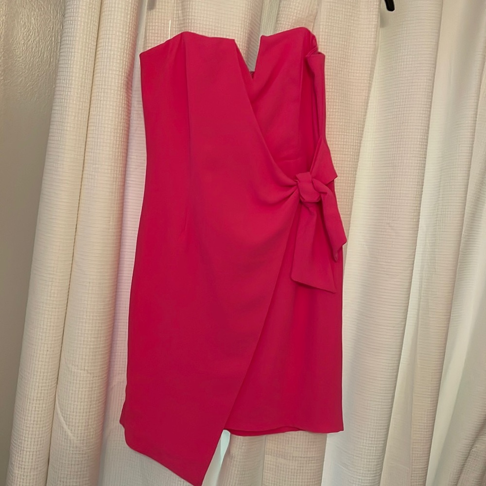 Pink wrap strapless dress